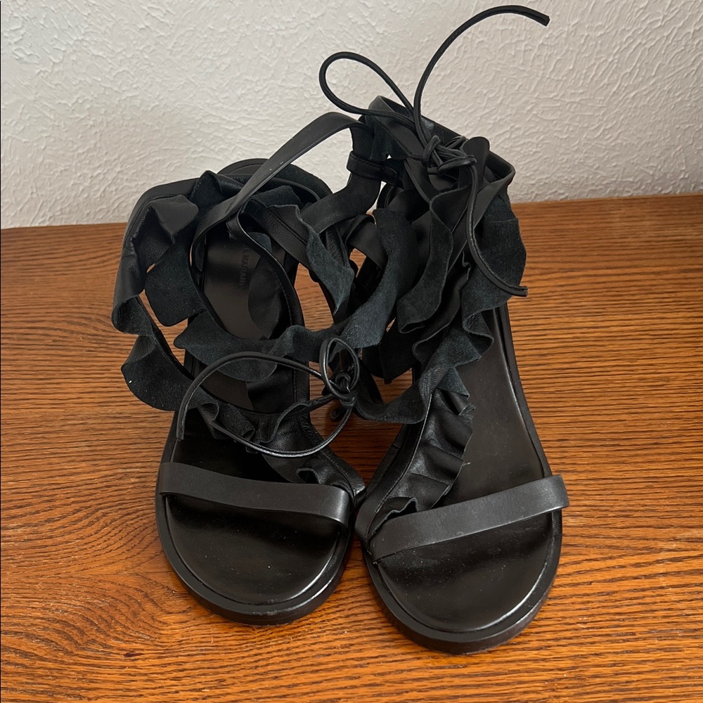 Isabel Marant Black Ruffle Lace-Up Sandals